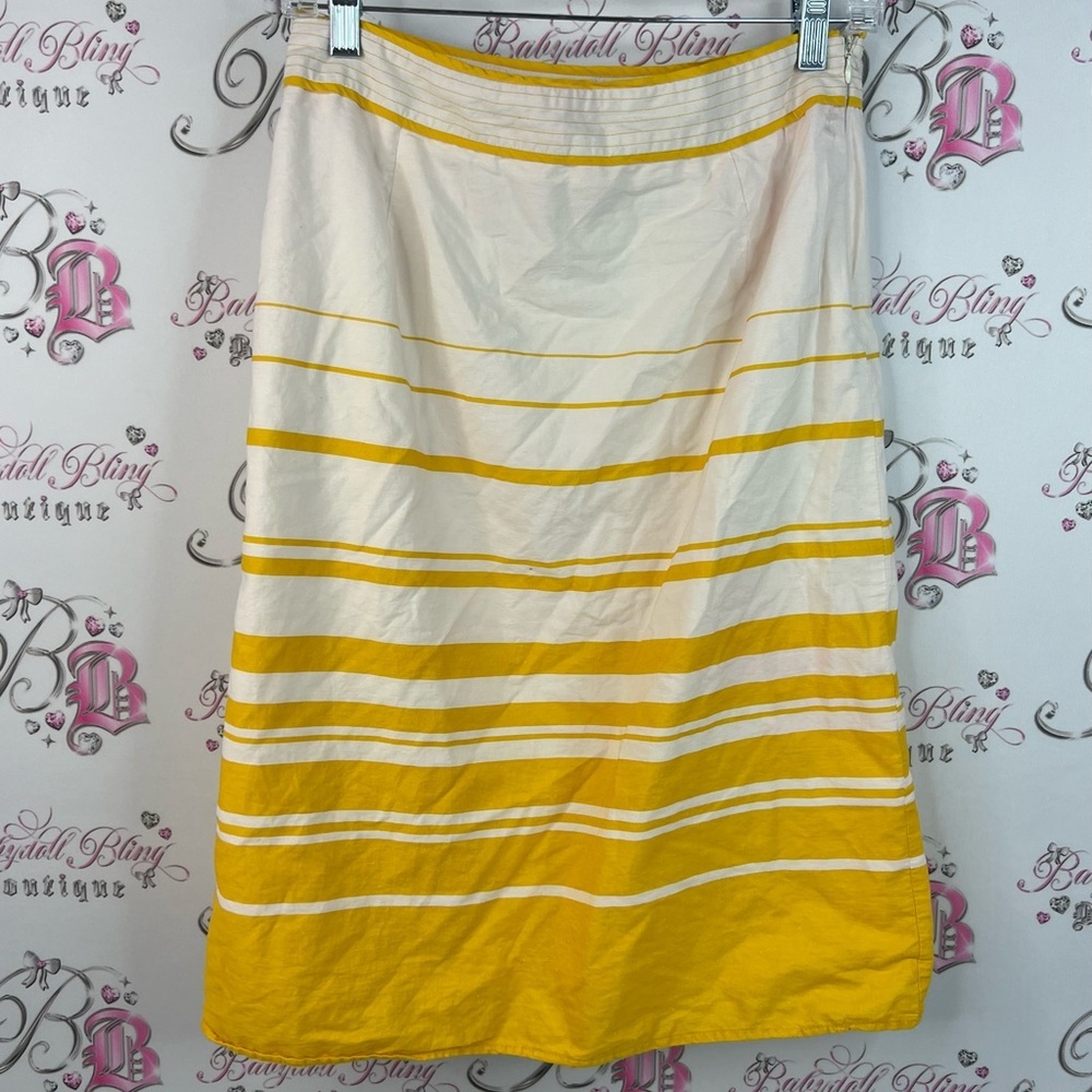 DownEast basics skirt stripes Yellow white Cream Striped A-Line Skirt retro